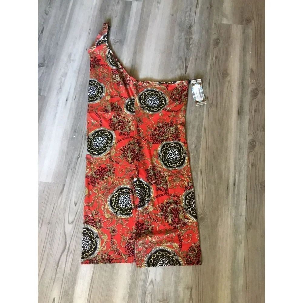 NWT~Boohoo Chain High Neck Sleeve Mini Dress Red Sz 10